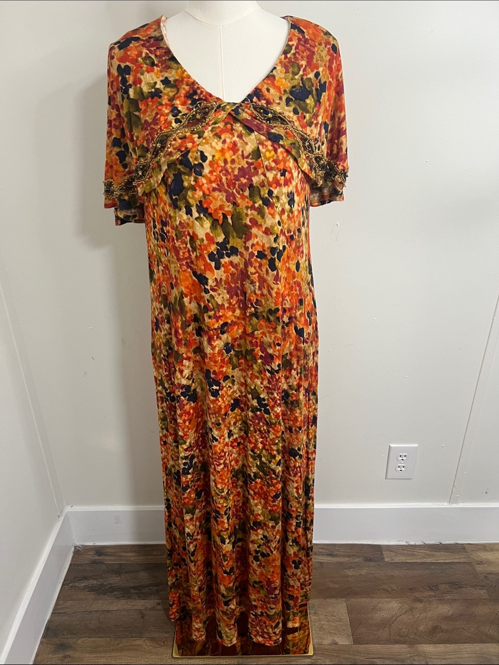 Soft Surroundings women’s floral overlay beaded maxi dress